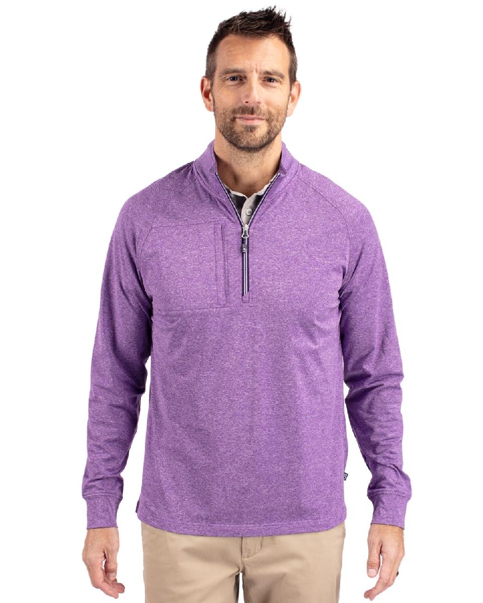 Cutter & Buck Adapt Eco Knit Heather Mens Quarter Zip Pullover.  TRU-0008