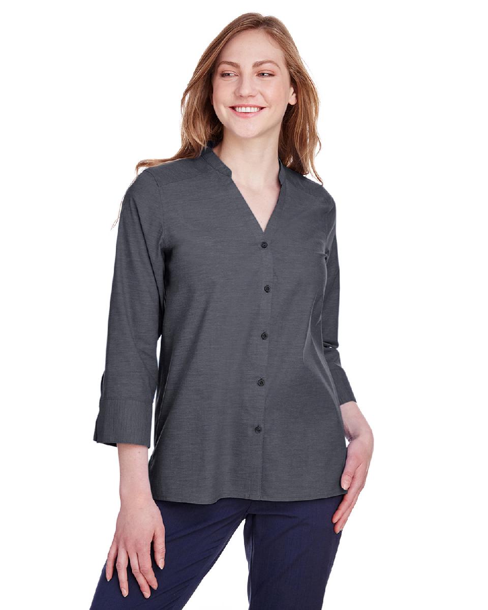 Devon & Jones Ladies' Crown Collection® Stretch Pinpoint Chambray 3/4 Sleeve. DG562W