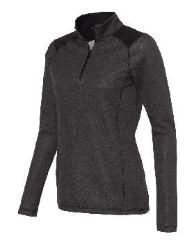 Adidas - Women's Heathered Quarter Zip Pullover with Colorblocked Shoulders - A464