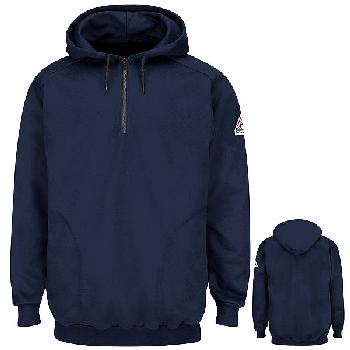 Pullover Hooded Fleece Sweatshirt with 1/4 Zip - Cotton/Spandex Blend - CAT 2 - SEH8NV
